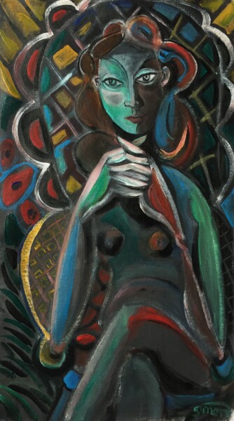 Painting titled "seated woman 2" by Simon Taylor, Original Artwork, Acrylic