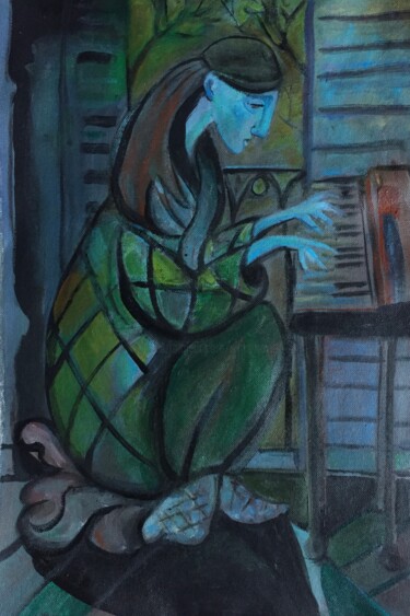 Painting titled "woman at piano 2" by Simon Taylor, Original Artwork, Acrylic