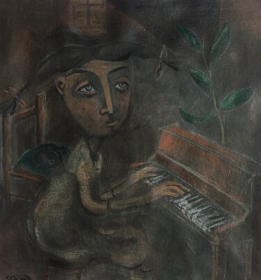 Painting titled "girl at piano 3" by Simon Taylor, Original Artwork, Acrylic