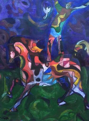 Painting titled "man on horse 2" by Simon Taylor, Original Artwork, Acrylic