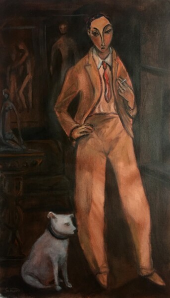 Painting titled "man & dog 5" by Simon Taylor, Original Artwork, Acrylic