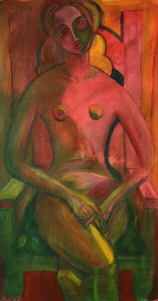 Painting titled "woman seated (3)" by Simon Taylor, Original Artwork, Acrylic
