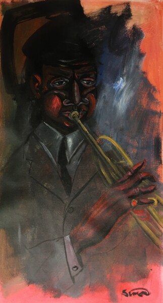 Painting titled "jazz trumpet" by Simon Taylor, Original Artwork, Acrylic