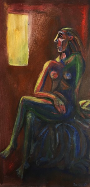 Painting titled "seated woman 4" by Simon Taylor, Original Artwork, Acrylic