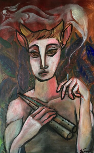 Painting titled "fawn smoking" by Simon Taylor, Original Artwork, Acrylic