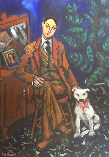 Painting titled "man & dog 7" by Simon Taylor, Original Artwork, Acrylic