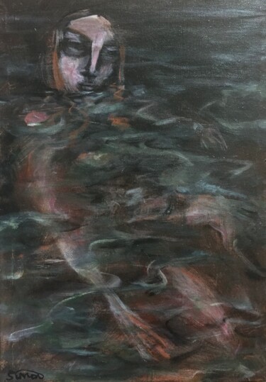 Painting titled "midnight swim" by Simon Taylor, Original Artwork, Acrylic