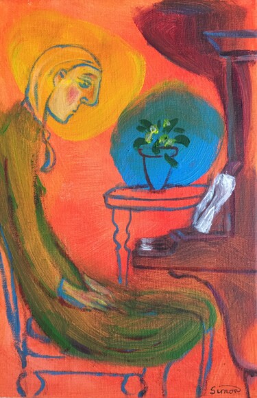 Painting titled "girl at piano 4" by Simon Taylor, Original Artwork, Acrylic