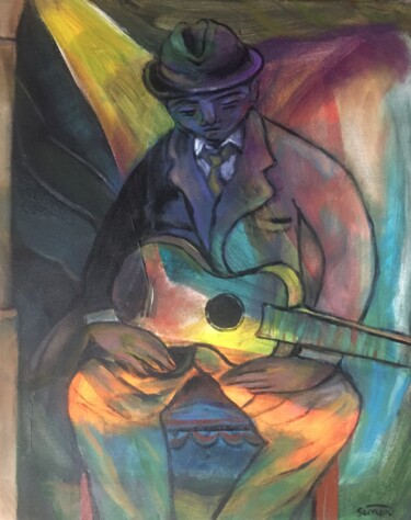 Schilderij getiteld "guitar" door Simon Taylor, Origineel Kunstwerk, Acryl