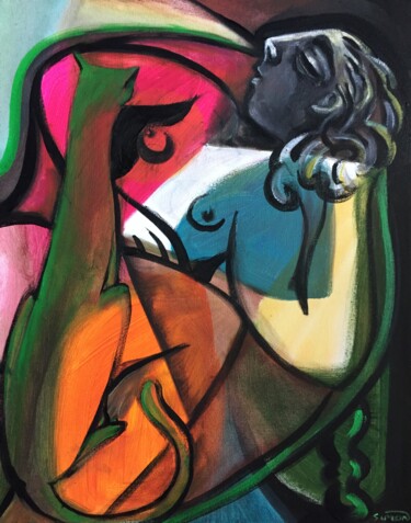 Pittura intitolato "sleeping woman with…" da Simon Taylor, Opera d'arte originale, Acrilico