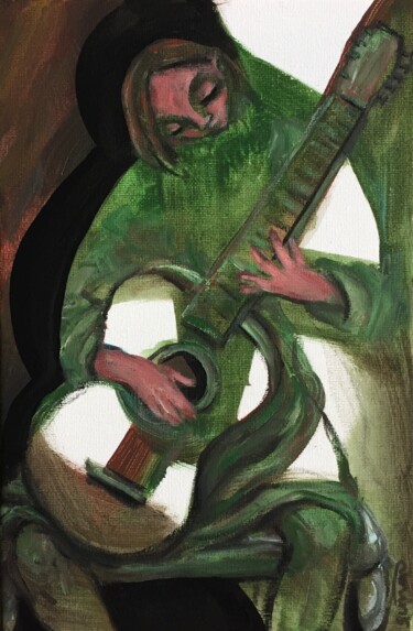 Painting titled "girl and guitar" by Simon Taylor, Original Artwork, Acrylic