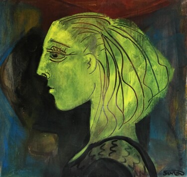 Painting titled "female head 6" by Simon Taylor, Original Artwork, Acrylic