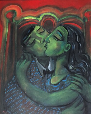 Painting titled "kissing couple" by Simon Taylor, Original Artwork, Acrylic