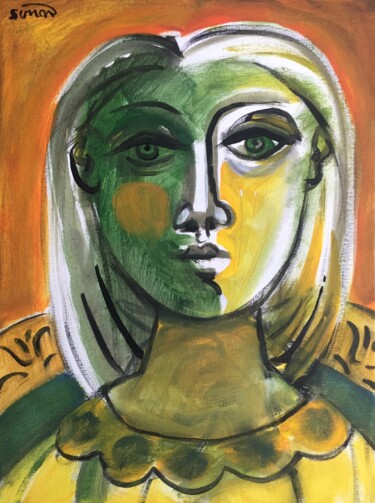 Painting titled "female head 7" by Simon Taylor, Original Artwork, Acrylic