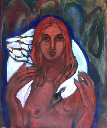 Malerei mit dem Titel "leda and the swan" von Simon Taylor, Original-Kunstwerk, Acryl