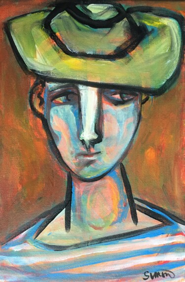 Peinture intitulée "man in hat" par Simon Taylor, Œuvre d'art originale, Acrylique
