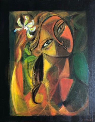 Painting titled "flower/girl" by Simon Taylor, Original Artwork, Acrylic