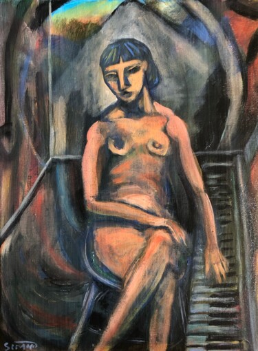 Painting titled "girl at piano 5" by Simon Taylor, Original Artwork, Acrylic