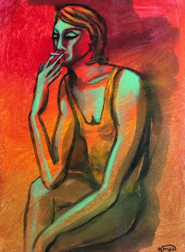 Painting titled "smoking" by Simon Taylor, Original Artwork, Acrylic