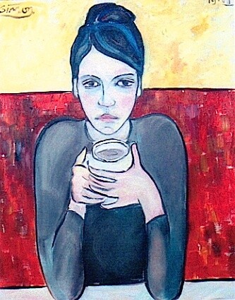 Painting titled "girl in cafe" by Simon Taylor, Original Artwork