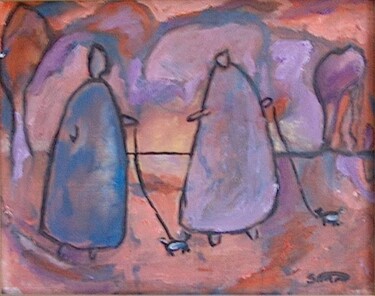 Painting titled "walking dogs" by Simon Taylor, Original Artwork