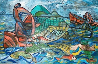 Malerei mit dem Titel "Fishermen" von Simon Taylor, Original-Kunstwerk