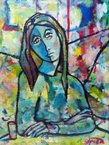 Painting titled "woman at bar" by Simon Taylor, Original Artwork