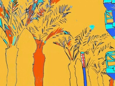 Tekening getiteld "Palm Trees" door Simon Taylor, Origineel Kunstwerk