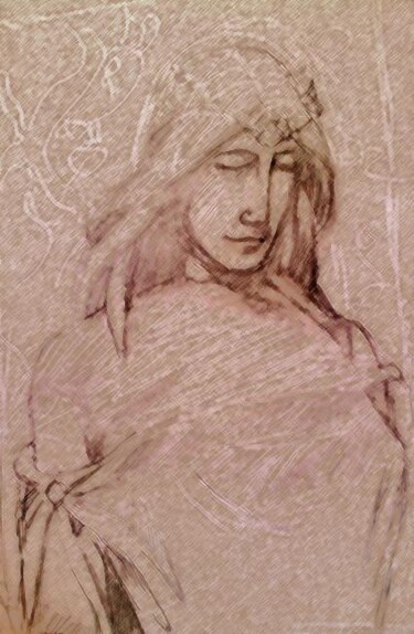 Drawing titled "woman looking down" by Simon Taylor, Original Artwork