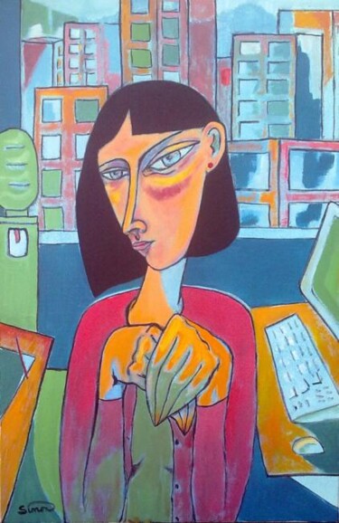 Painting titled "the office worker" by Simon Taylor, Original Artwork, Oil
