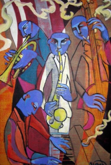 Painting titled "jazz dudes" by Simon Taylor, Original Artwork, Oil