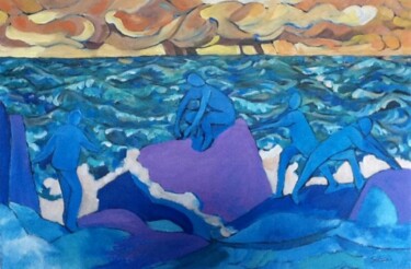 Painting titled "Figures on rocks" by Simon Taylor, Original Artwork, Other