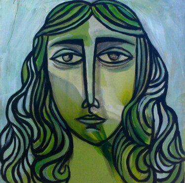 Картина под названием "Girl with wavy hair" - Simon Taylor, Подлинное произведение искусства, Масло
