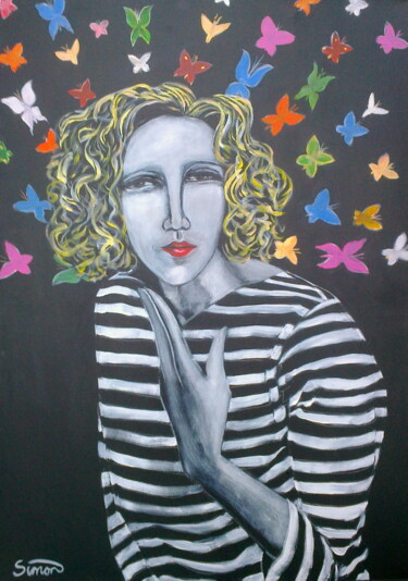 Malerei mit dem Titel "Gillian & Butterfli…" von Simon Taylor, Original-Kunstwerk