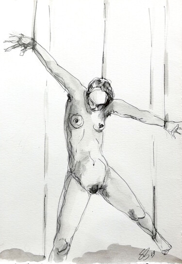 Dessin intitulée "Nudo #3" par Simona Barreca, Œuvre d'art originale, Encre