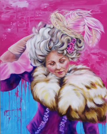 Pittura intitolato "la piuma rosa" da Simona Rovesti, Opera d'arte originale, Olio Montato su Telaio per barella in legno