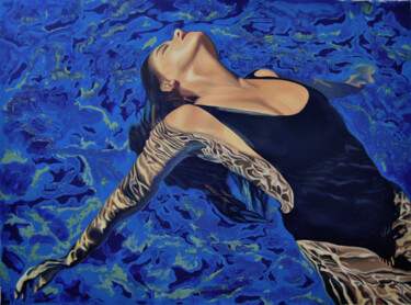 Painting titled "Under Water" by Simona Tsvetkova, Original Artwork, Oil Mounted on Wood Stretcher frame