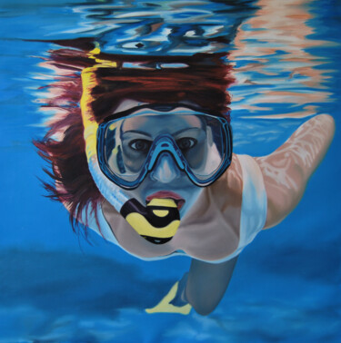 Painting titled "Under Water II" by Simona Tsvetkova, Original Artwork, Oil Mounted on Wood Stretcher frame