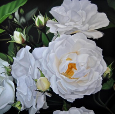 Peinture intitulée "White roses" par Simona Tsvetkova, Œuvre d'art originale, Huile