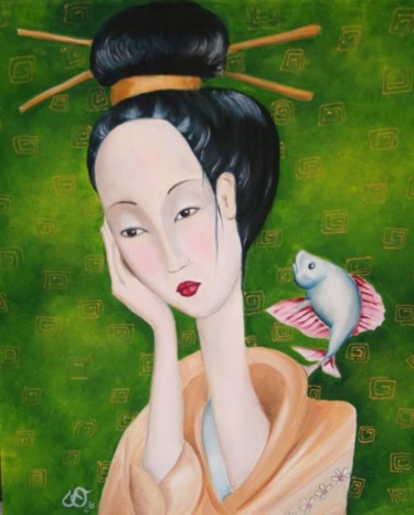 Peinture intitulée "Dreaming Geisha" par Simona Mereu, Œuvre d'art originale