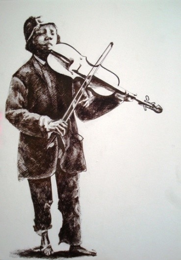 Painting titled "boy witha violin" by Simona Timofei, Original Artwork