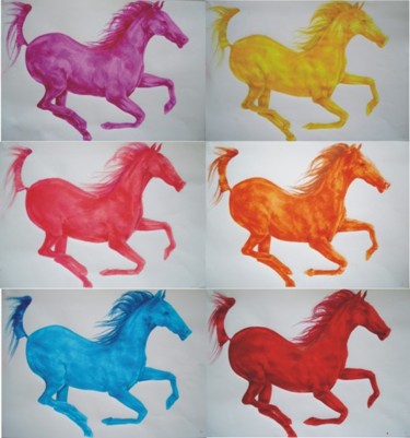 Painting titled "coloured  horses" by Simona Timofei, Original Artwork