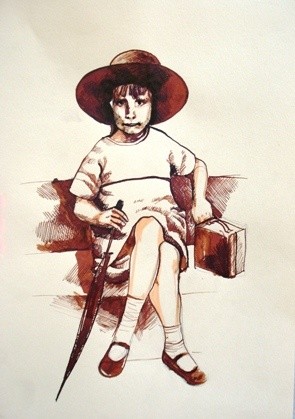 Painting titled "girl wit a hat" by Simona Timofei, Original Artwork