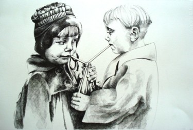 Painting titled "boy and a girl" by Simona Timofei, Original Artwork