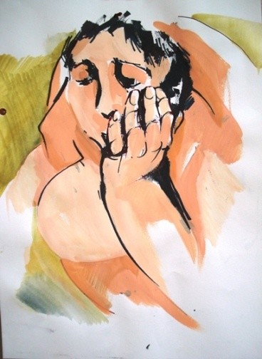 Painting titled "thinking woman" by Simona Timofei, Original Artwork