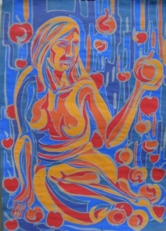 Painting titled "woman with apple" by Simona Timofei, Original Artwork