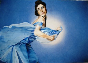 Painting titled "girl in blue dress" by Simona Timofei, Original Artwork