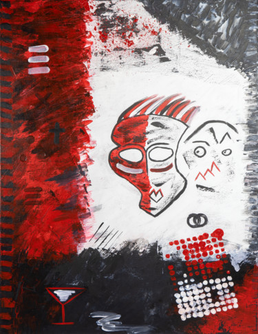 Malerei mit dem Titel "rot schwarz und wei…" von S Behrend, Original-Kunstwerk, Acryl