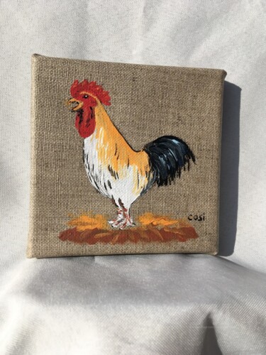 coq jaune Peinture intitulée "coq jaune" par Simone Collet, Œuvre d'art originale, Acrylique