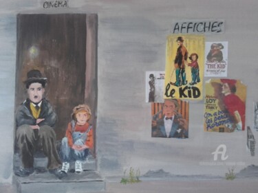 Peinture intitulée "chaplin et l'enfant" par Simone Collet, Œuvre d'art originale, Acrylique Monté sur Châssis en bois